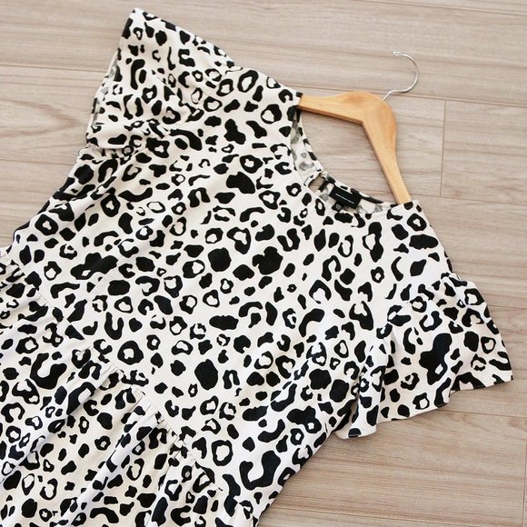 Who What Wear Linen Blend Leopard Animal Flutter Sleeves Tiered Midi Dress XXL - Picture 7 of 16